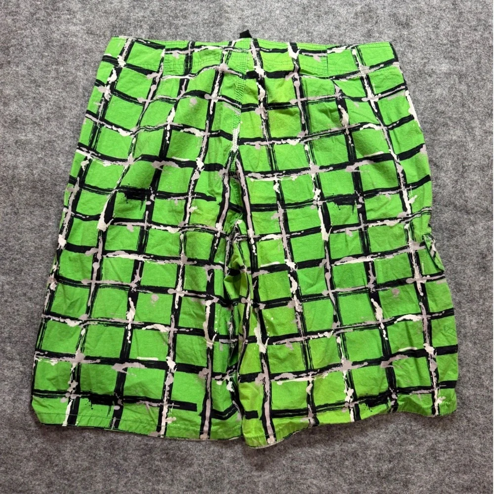 Vintage Y2K Anchor Blue Mens 34 Board Shorts Green Black Plaid Cargo Pocket